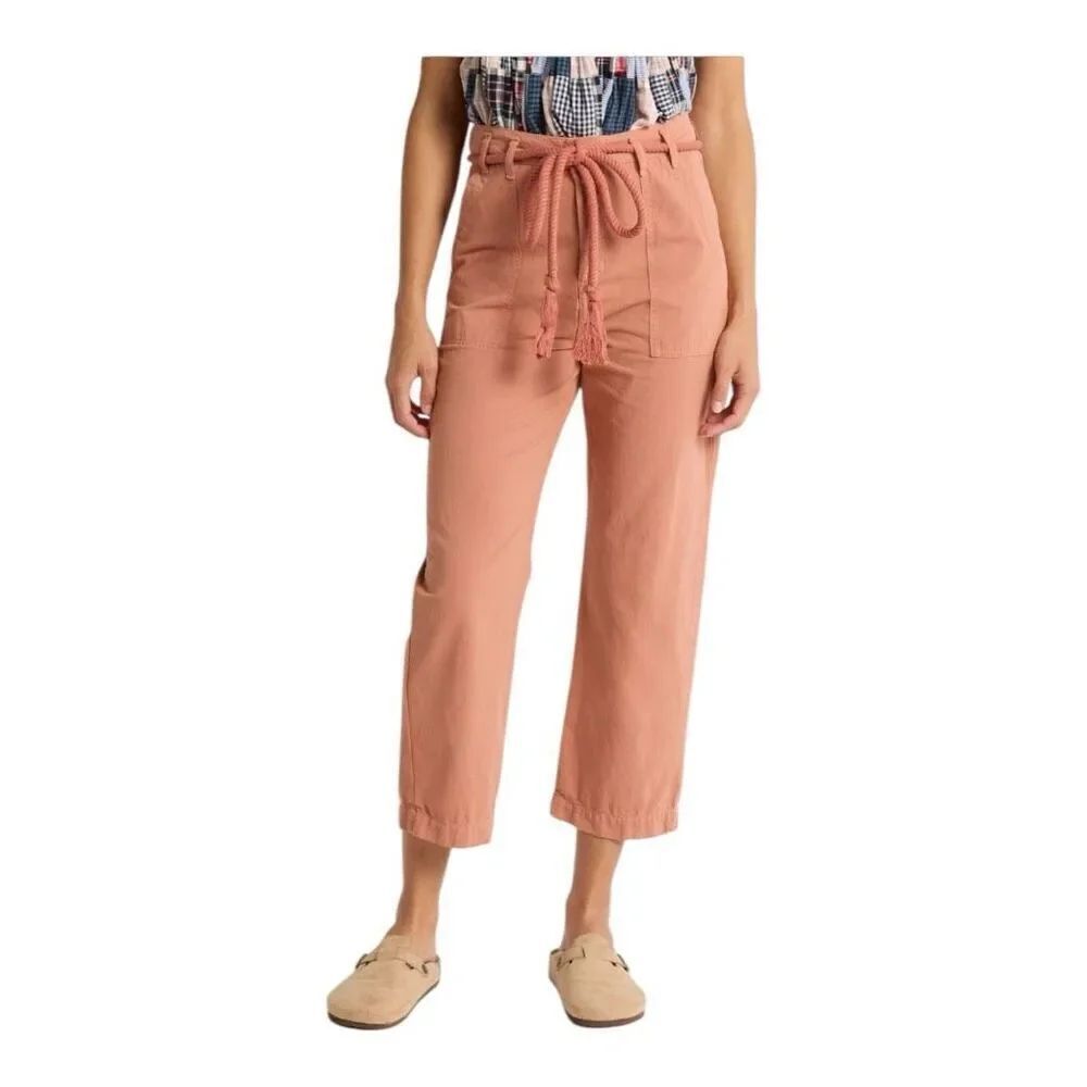 The Great. The Voyager rope belt cropped cotton pants in washed rose size 27 NWT
